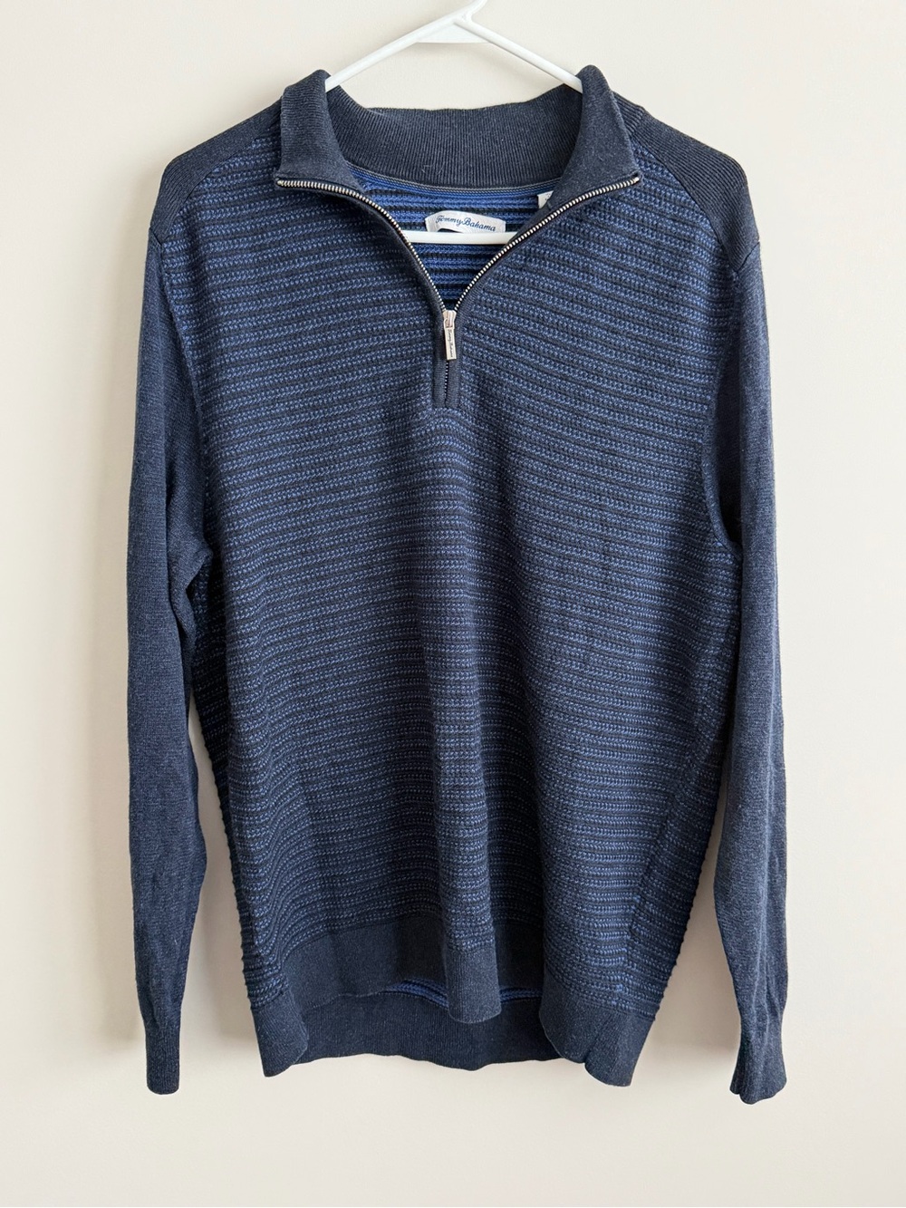 Tommy Bahama Men’s Seaport Half Zip Sweater Large Navy Blue Ribbed Pullover
